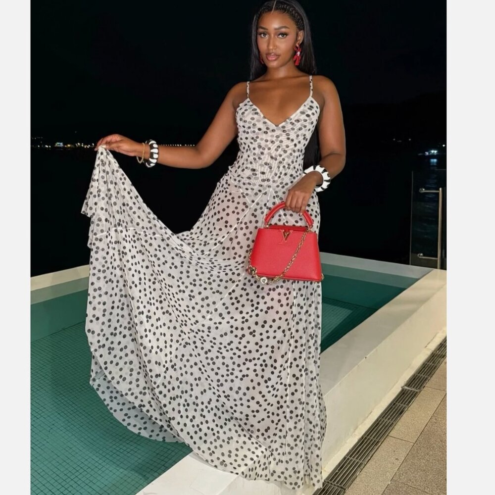 Zara Black and White Ecru Polka Dot Maxi Dress 5039/226 L NWT - Picture 4 of 16